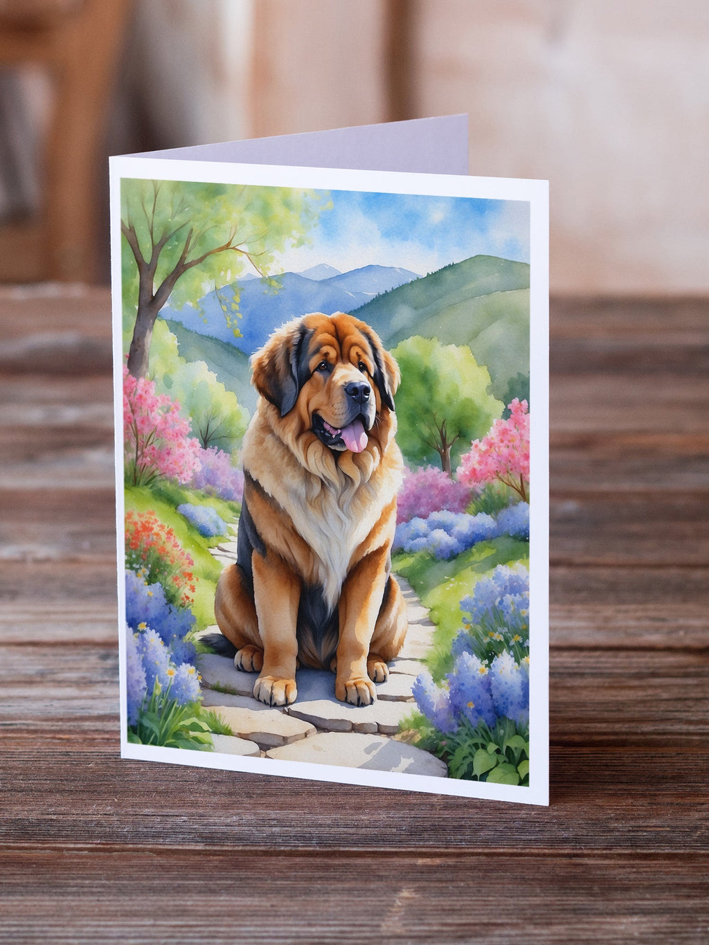 Tibetan Mastiff Spring Path Greeting Cards Pack of 8 Blank Cards with Envelopes Whimsical A7 Size 5x7