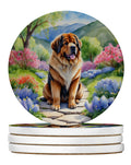 Tibetan Mastiff Spring Path Large Sandstone Coasters Pack of 4 Absorbent Round Coasters Decor Gifts for Men or Women, 4 in, Multicolor