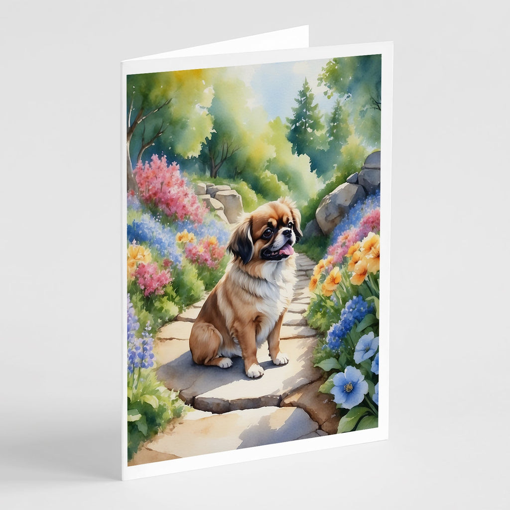 Tibetan Spaniel Spring Path Greeting Cards Pack of 8 Blank Cards with Envelopes Whimsical A7 Size 5x7