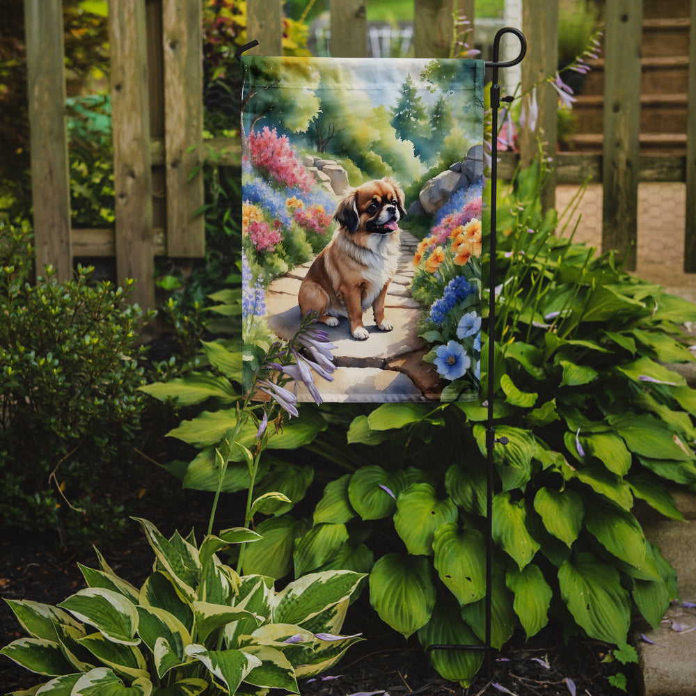 Tibetan Spaniel Spring Path Garden Flag Mailbox Decorative Yard Banner Outside Patio Artwork for Flower Beds, Garden Size, Multicolor