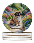 Tibetan Spaniel Spring Path Large Sandstone Coasters Pack of 4 Absorbent Round Coasters Decor Gifts for Men or Women, 4 in, Multicolor
