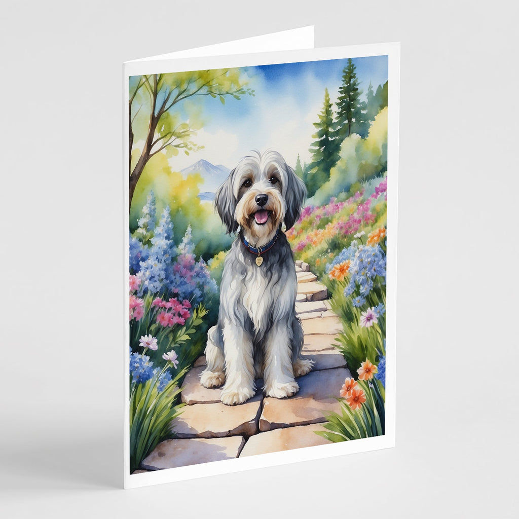 Tibetan Terrier Spring Path Greeting Cards Pack of 8 Blank Cards with Envelopes Whimsical A7 Size 5x7
