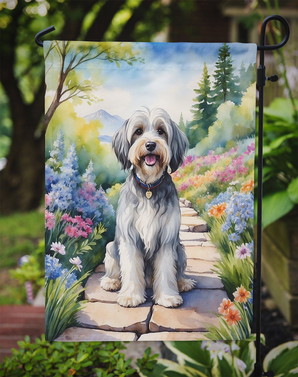 Tibetan Terrier Spring Path Garden Flag Mailbox Decorative Yard Banner Outside Patio Artwork for Flower Beds, Garden Size, Multicolor