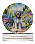 Tibetan Terrier Spring Path Large Sandstone Coasters Pack of 4 Absorbent Round Coasters Decor Gifts for Men or Women, 4 in, Multicolor