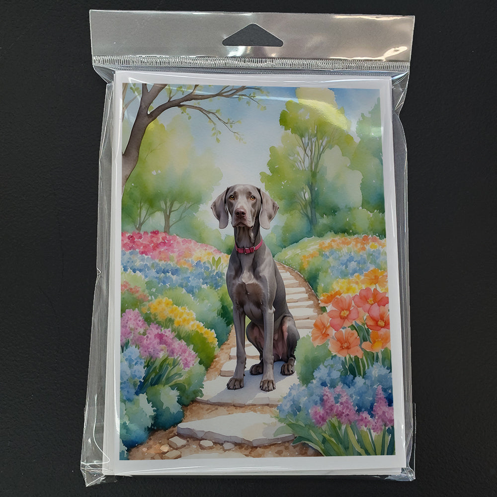 Weimaraner Spring Path Greeting Cards Pack of 8 Blank Cards with Envelopes Whimsical A7 Size 5x7