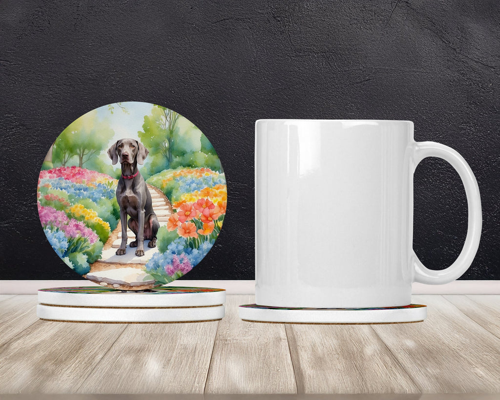 Weimaraner Spring Path Large Sandstone Coasters Pack of 4 Absorbent Round Coasters Decor Gifts for Men or Women, 4 in, Multicolor