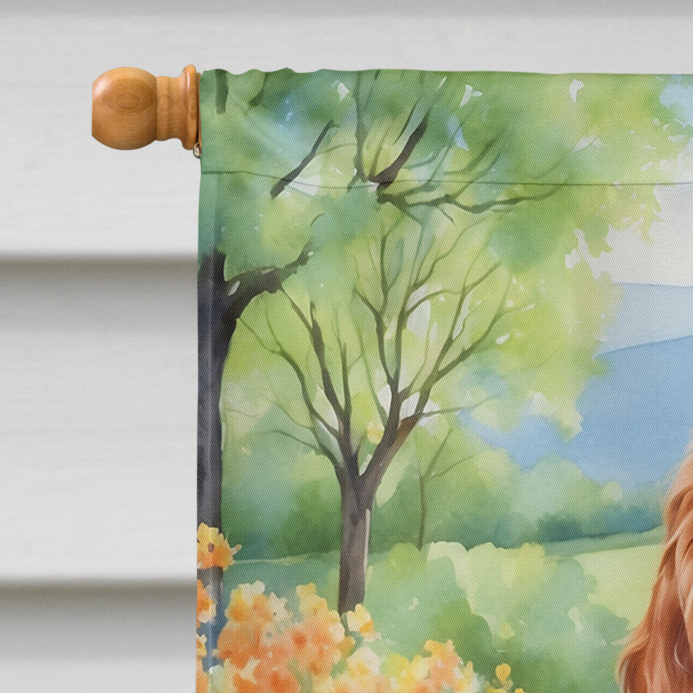 Welsh Springer Spaniel Spring Path House Flag 28x40 Porch Sleeve Pole Decorative Outside Yard Banner Artwork Wall Hanging, Polyester