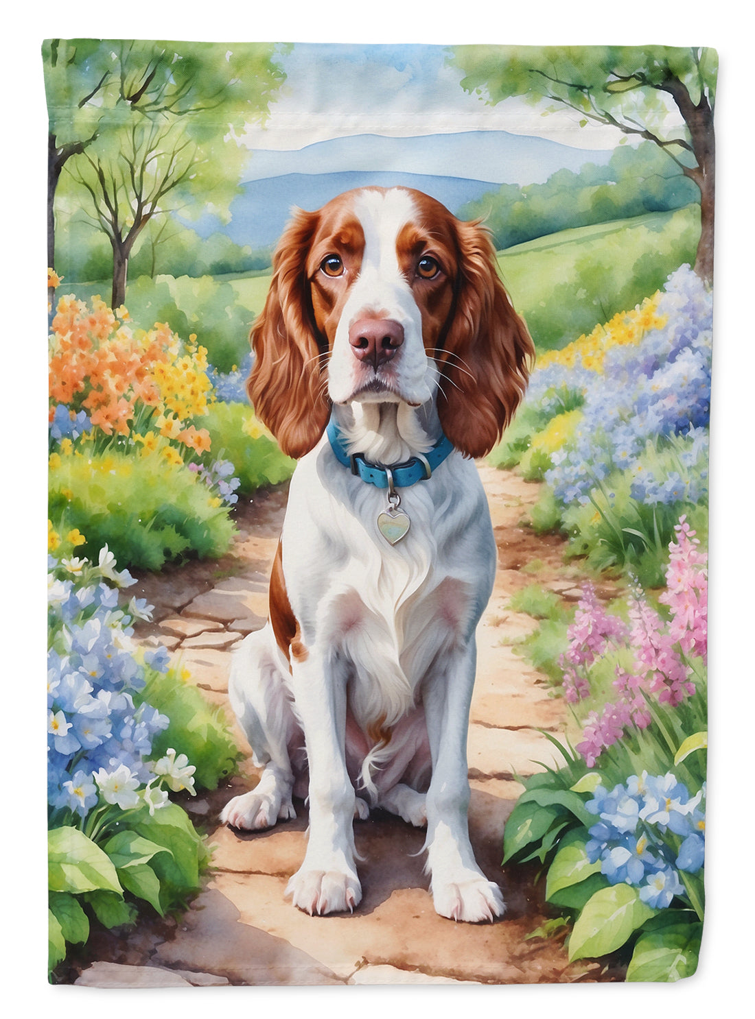 Welsh Springer Spaniel Spring Path Garden Flag Mailbox Decorative Yard Banner Outside Patio Artwork for Flower Beds, Garden Size, Multicolor