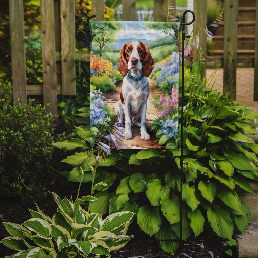 Welsh Springer Spaniel Spring Path Garden Flag Mailbox Decorative Yard Banner Outside Patio Artwork for Flower Beds, Garden Size, Multicolor