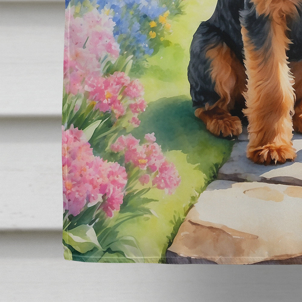 Welsh Terrier Spring Path House Flag 28x40 Porch Sleeve Pole Decorative Outside Yard Banner Artwork Wall Hanging, Polyester