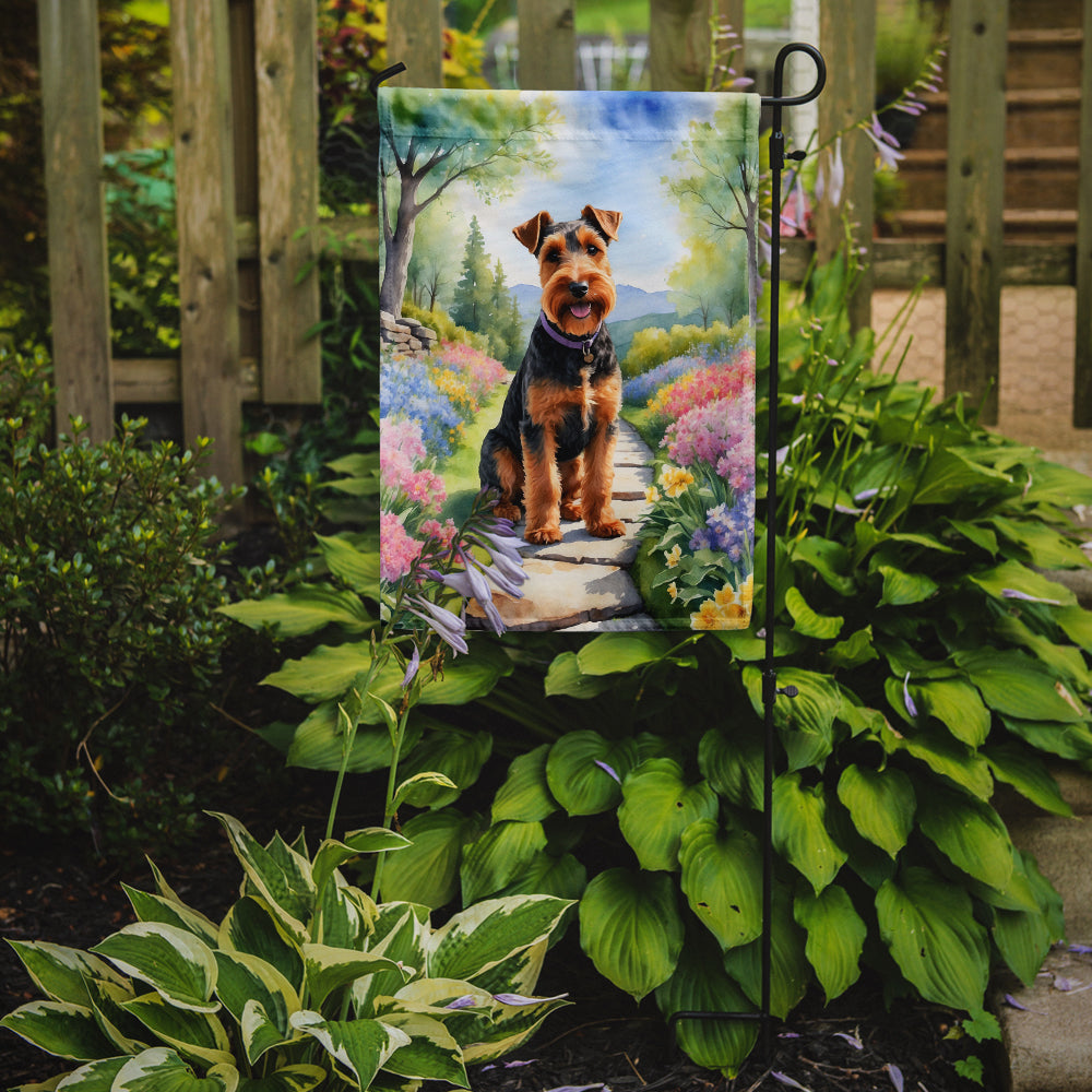 Welsh Terrier Spring Path Garden Flag Mailbox Decorative Yard Banner Outside Patio Artwork for Flower Beds, Garden Size, Multicolor