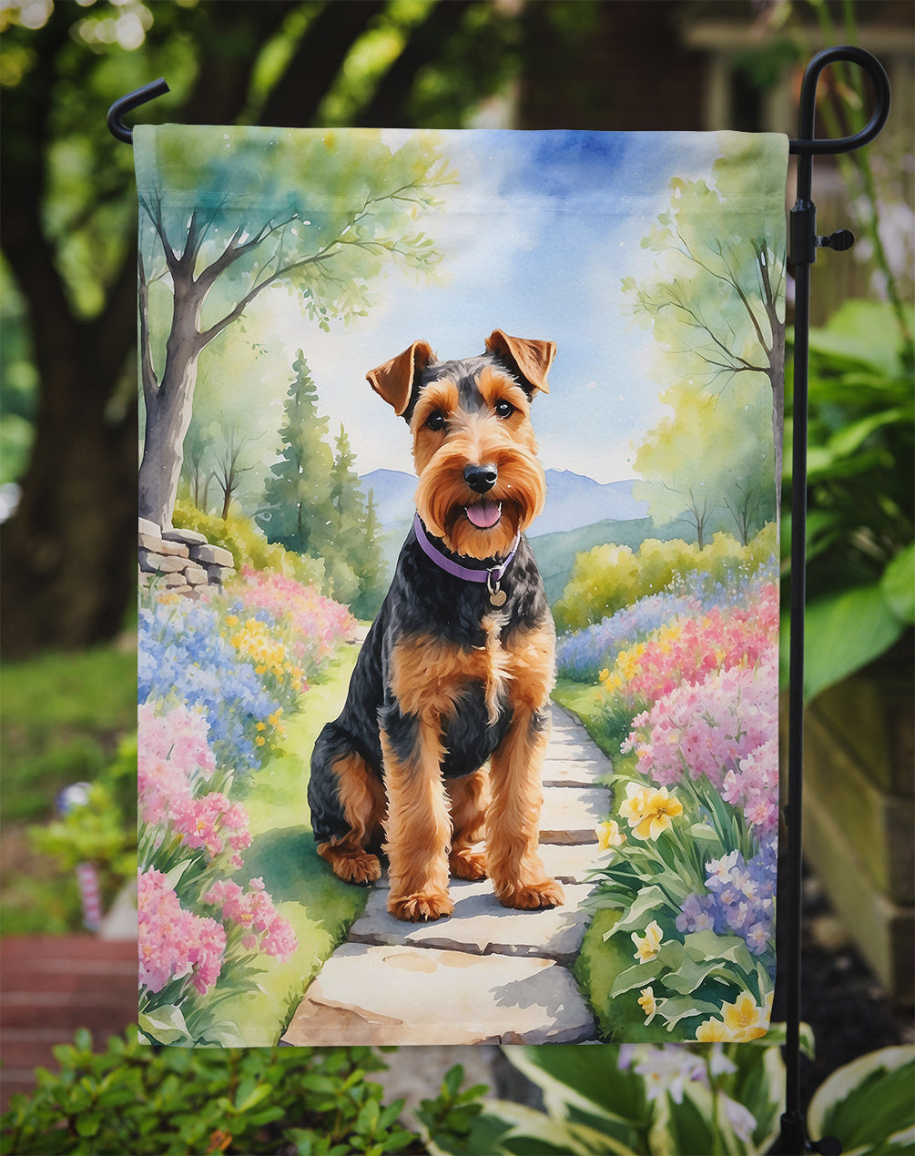 Welsh Terrier Spring Path Garden Flag Mailbox Decorative Yard Banner Outside Patio Artwork for Flower Beds, Garden Size, Multicolor