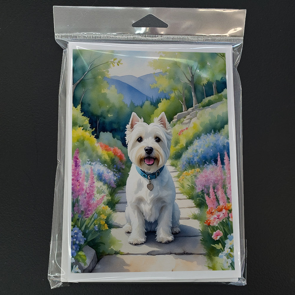 Westie Spring Path Greeting Cards Pack of 8 Blank Cards with Envelopes Whimsical A7 Size 5x7