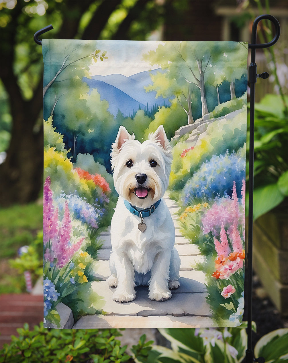 Westie Spring Path Garden Flag Mailbox Decorative Yard Banner Outside Patio Artwork for Flower Beds, Garden Size, Multicolor