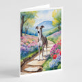 Whippet Spring Path Greeting Cards Pack of 8 Blank Cards with Envelopes Whimsical A7 Size 5x7
