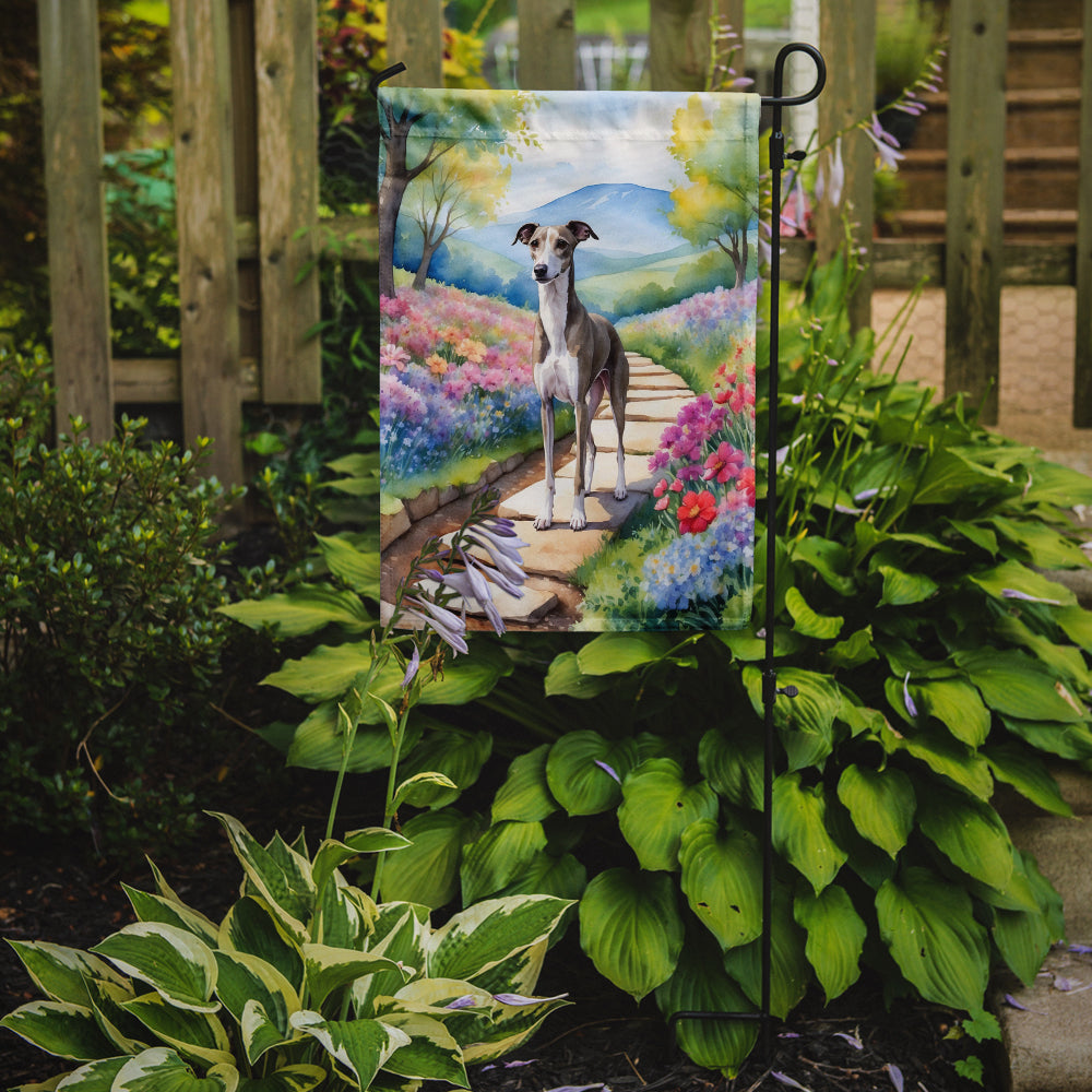 Whippet Spring Path Garden Flag Mailbox Decorative Yard Banner Outside Patio Artwork for Flower Beds, Garden Size, Multicolor