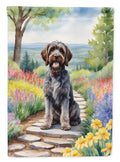 Wirehaired Pointing Griffon Spring Path House Flag 28x40 Porch Sleeve Pole Decorative Outside Yard Banner Artwork Wall Hanging, Polyester