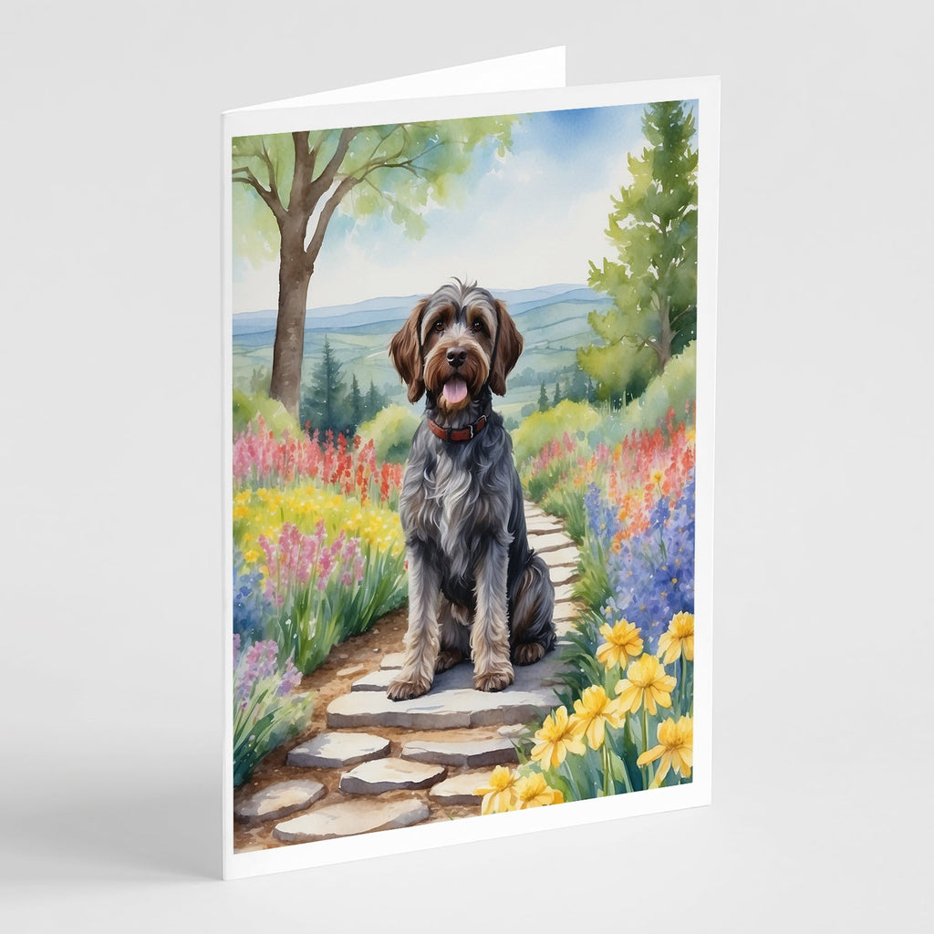 Wirehaired Pointing Griffon Spring Path Greeting Cards Pack of 8 Blank Cards with Envelopes Whimsical A7 Size 5x7
