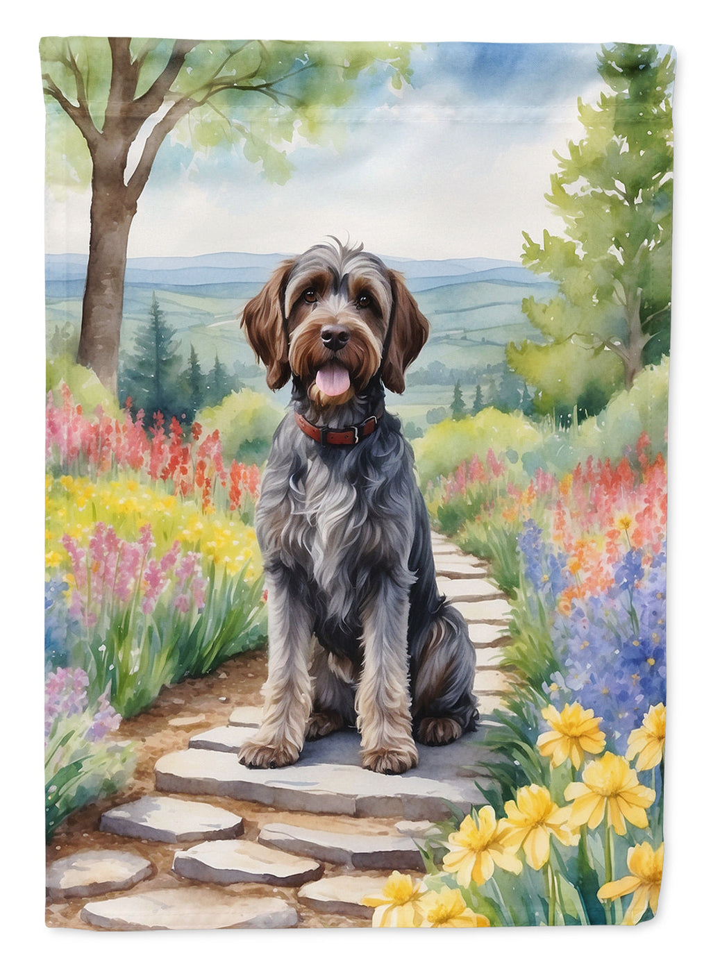 Wirehaired Pointing Griffon Spring Path Garden Flag Mailbox Decorative Yard Banner Outside Patio Artwork for Flower Beds, Garden Size, Multicolor