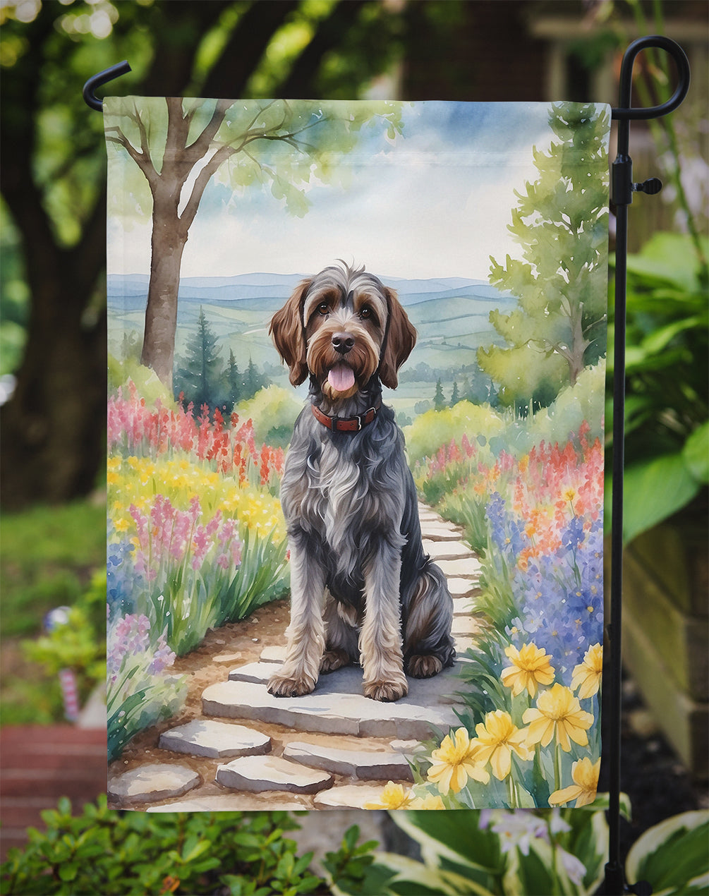 Wirehaired Pointing Griffon Spring Path Garden Flag Mailbox Decorative Yard Banner Outside Patio Artwork for Flower Beds, Garden Size, Multicolor