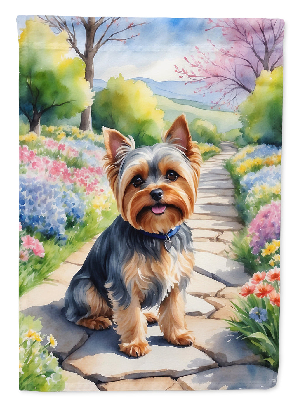 Yorkshire Terrier Spring Path Garden Flag Mailbox Decorative Yard Banner Outside Patio Artwork for Flower Beds, Garden Size, Multicolor