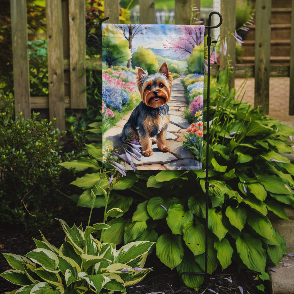 Yorkshire Terrier Spring Path Garden Flag Mailbox Decorative Yard Banner Outside Patio Artwork for Flower Beds, Garden Size, Multicolor