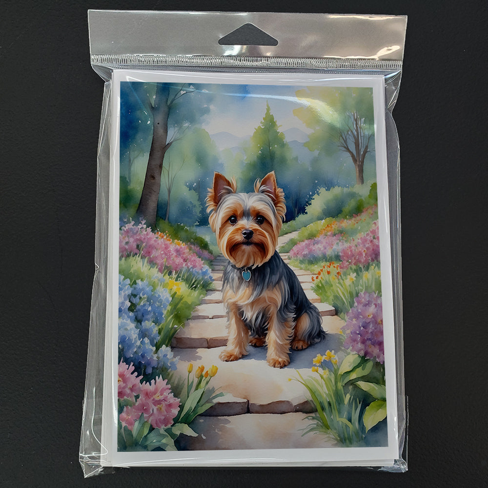Yorkshire Terrier Spring Path Greeting Cards Pack of 8 Blank Cards with Envelopes Whimsical A7 Size 5x7