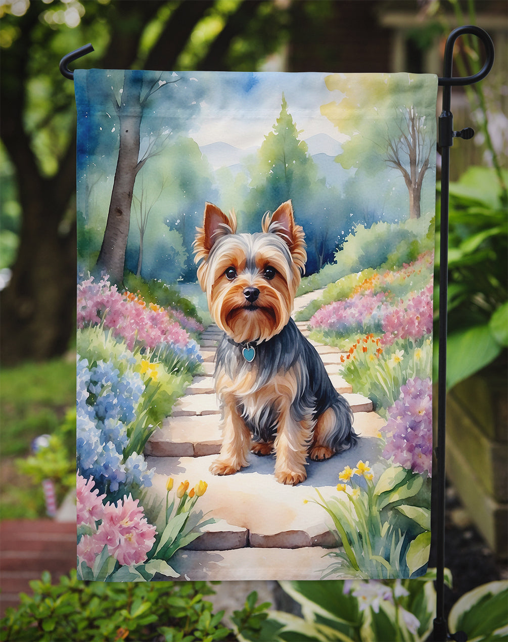 Yorkshire Terrier Spring Path Garden Flag Mailbox Decorative Yard Banner Outside Patio Artwork for Flower Beds, Garden Size, Multicolor