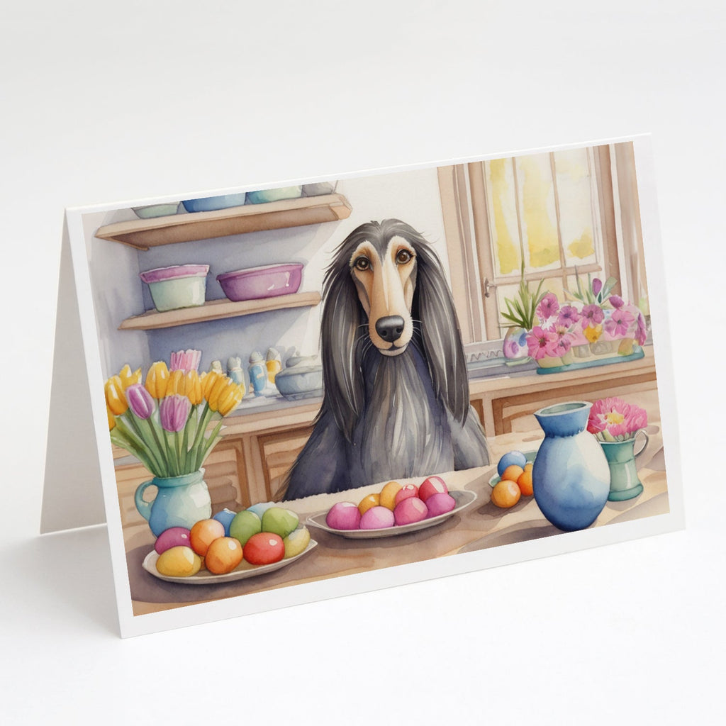 Decorating Easter Afghan Hound Greeting Cards Pack of 8 Blank Cards with Envelopes Whimsical A7 Size 5x7