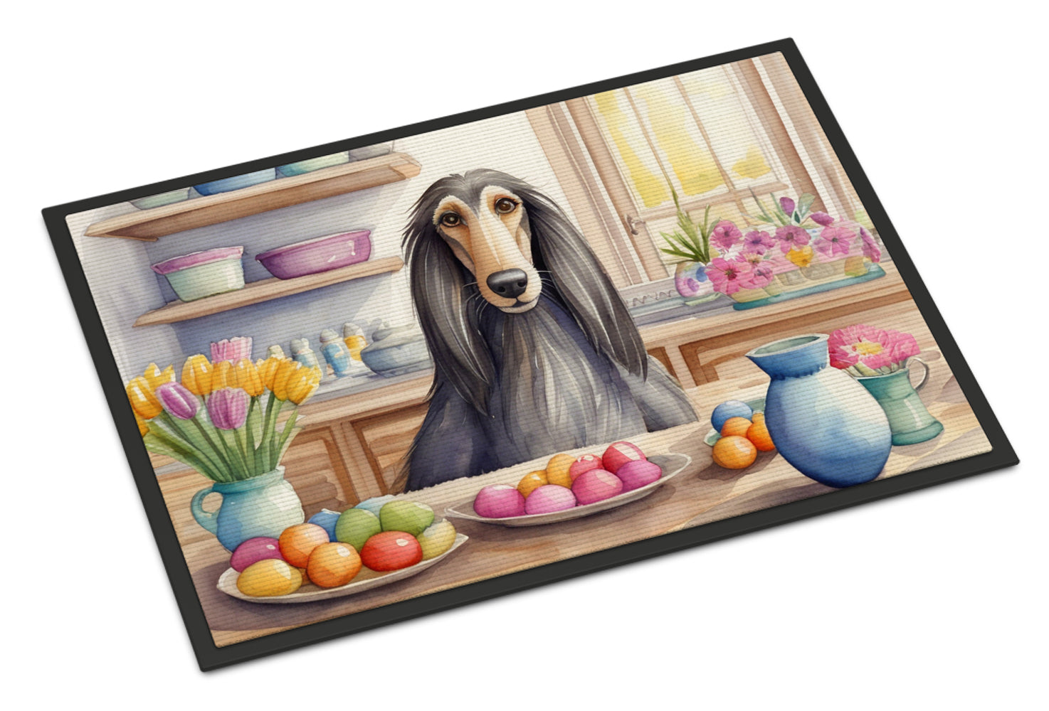 Decorating Easter Afghan Hound Doormat Indoor Outdoor 18H X 27W Front Door Mat Rugs for Entryway, Non Slip Washable