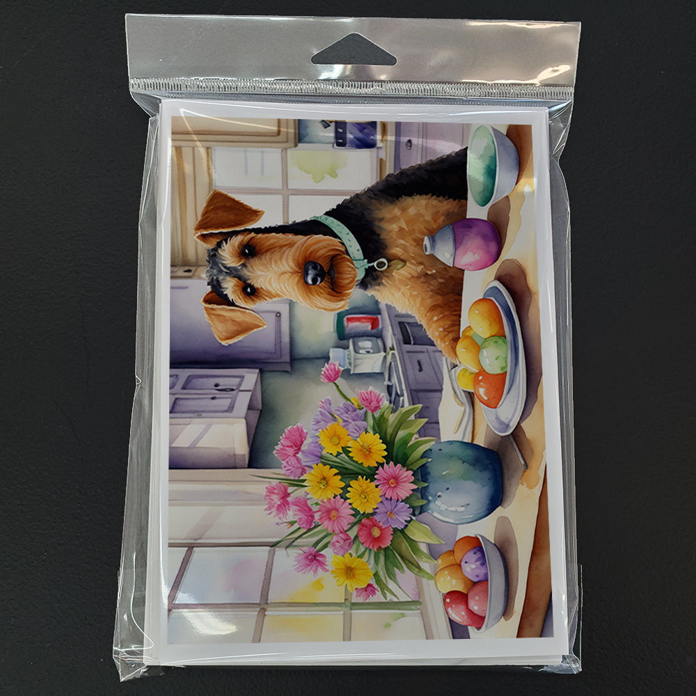 Decorating Easter Airedale Terrier Greeting Cards Pack of 8 Blank Cards with Envelopes Whimsical A7 Size 5x7