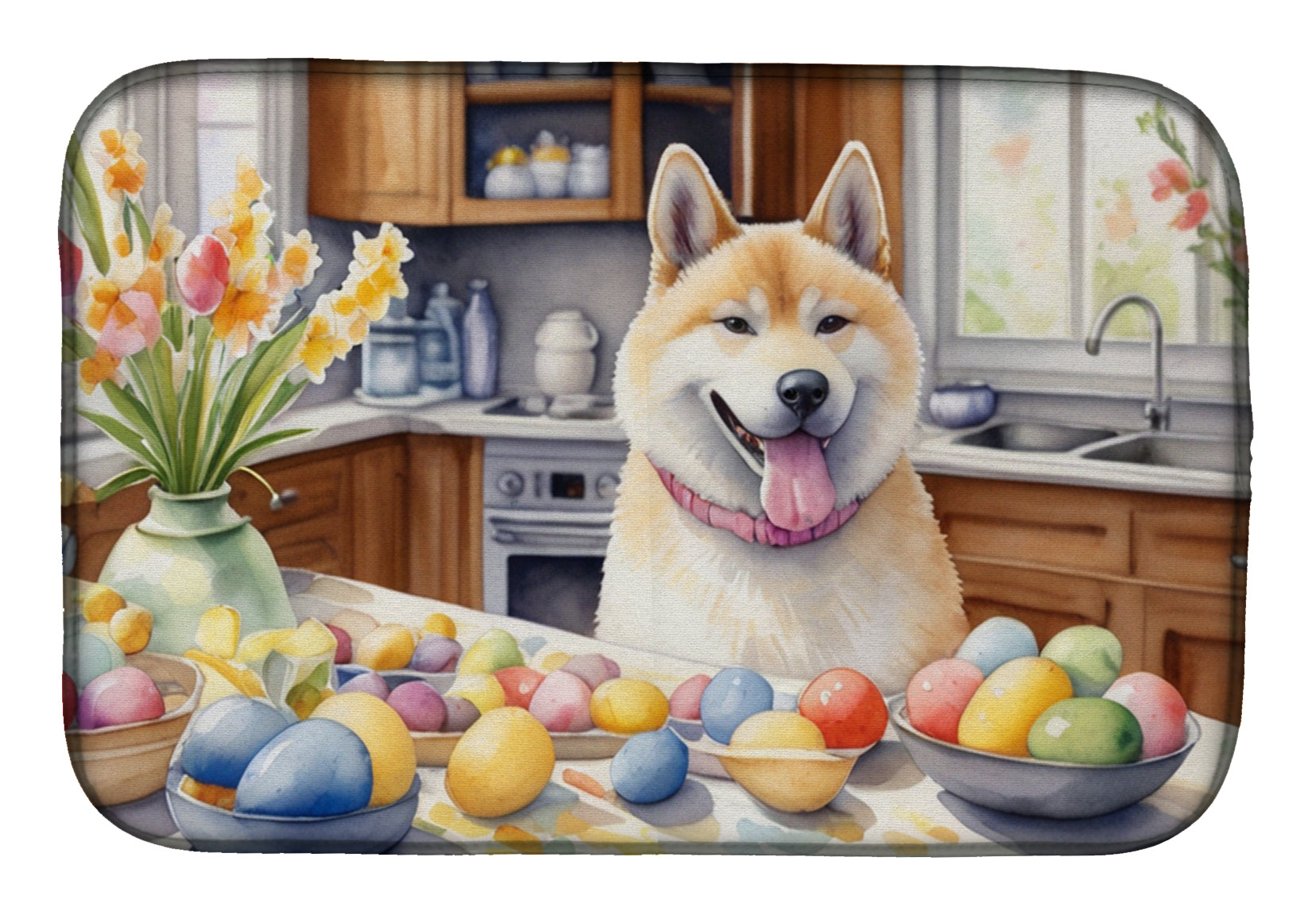 Decorating Easter Akita Dish Drying Mat Absorbent Dish Drying Mat Pad for Kitchen Counter Dish Drainer Mat for Countertop, 14 x 21", Multicolor