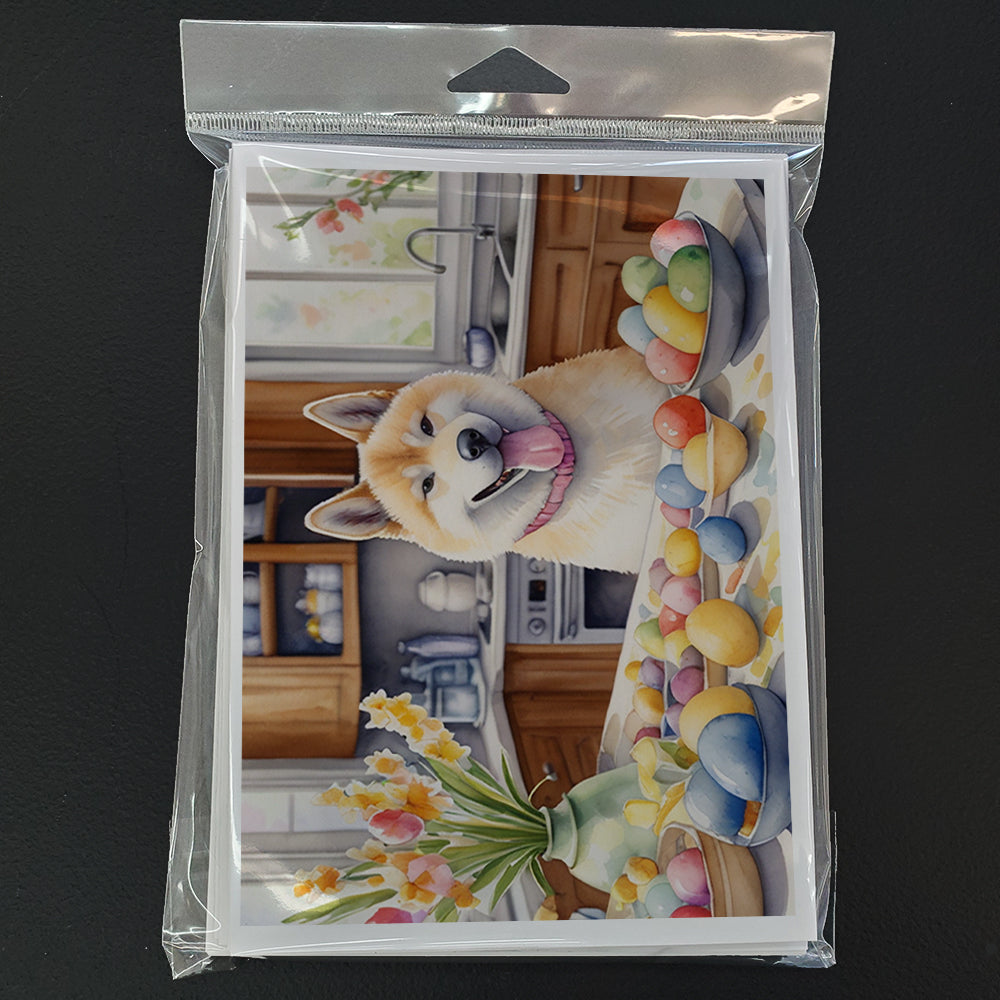 Decorating Easter Akita Greeting Cards Pack of 8 Blank Cards with Envelopes Whimsical A7 Size 5x7