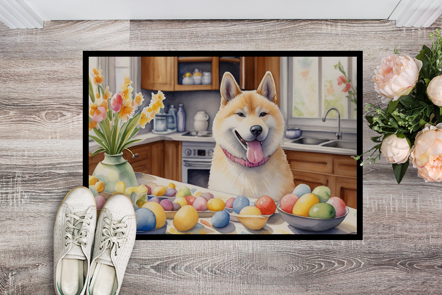 Decorating Easter Akita Doormat Indoor Outdoor 24H X 36W Front Door Mat Rugs for Entryway, Non Slip Washable Low Pile,