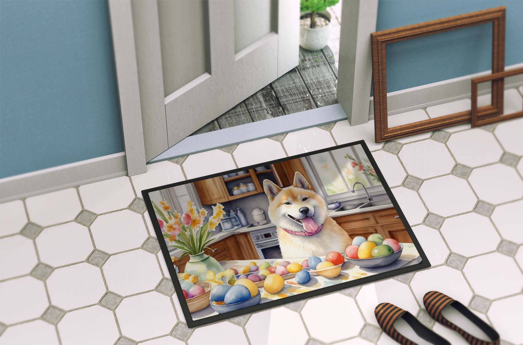Decorating Easter Akita Doormat Indoor Outdoor 18H X 27W Front Door Mat Rugs for Entryway, Non Slip Washable