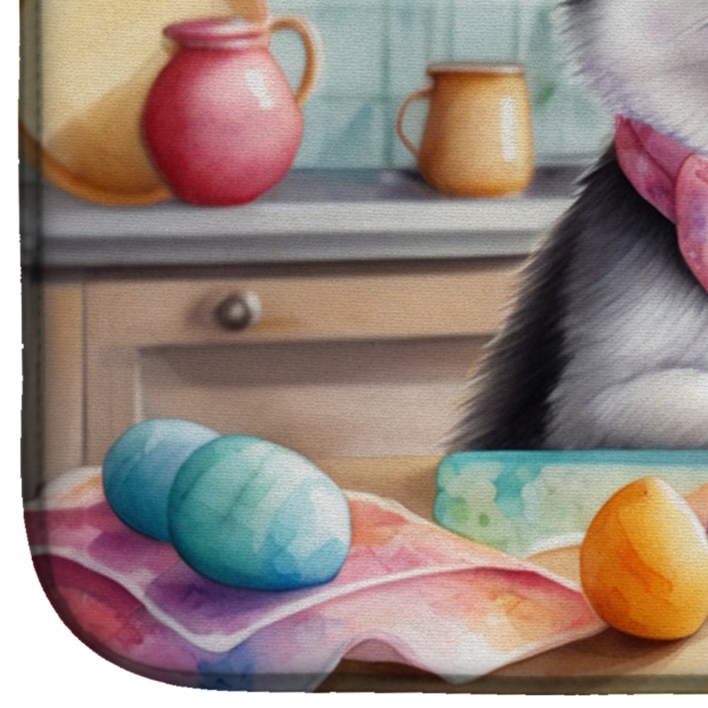 Decorating Easter Alaskan Klee Kai Dish Drying Mat Absorbent Dish Drying Mat Pad for Kitchen Counter Dish Drainer Mat for Countertop, 14 x 21", Multicolor