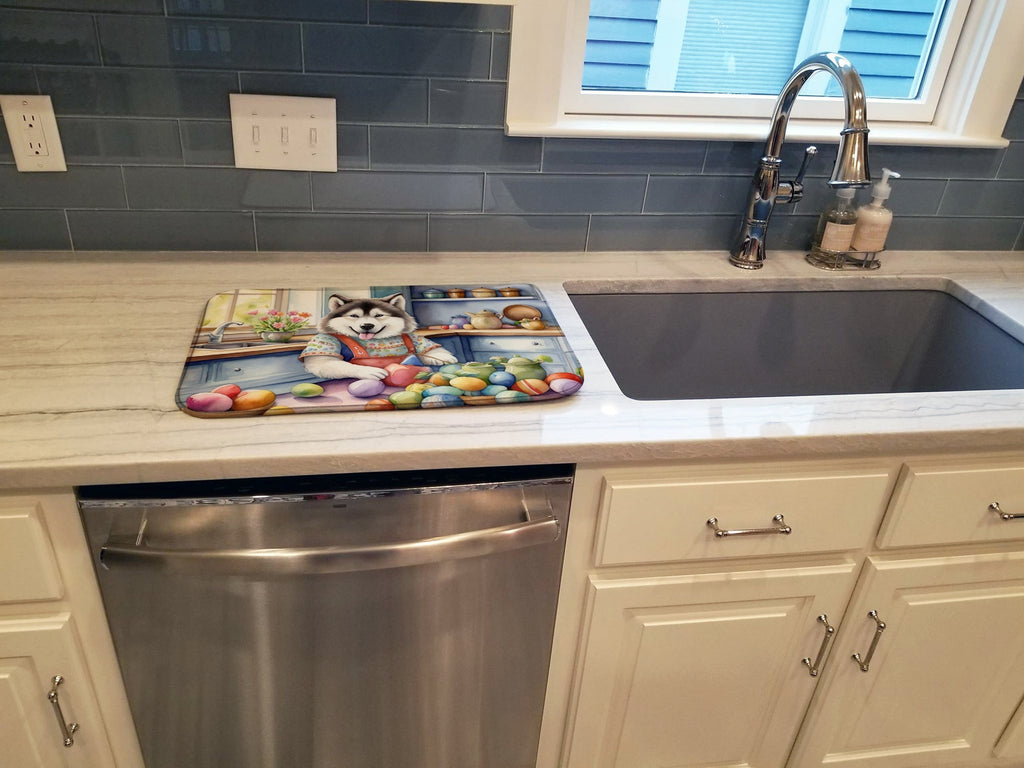 Decorating Easter Alaskan Malamute Dish Drying Mat Absorbent Dish Drying Mat Pad for Kitchen Counter Dish Drainer Mat for Countertop, 14 x 21", Multicolor