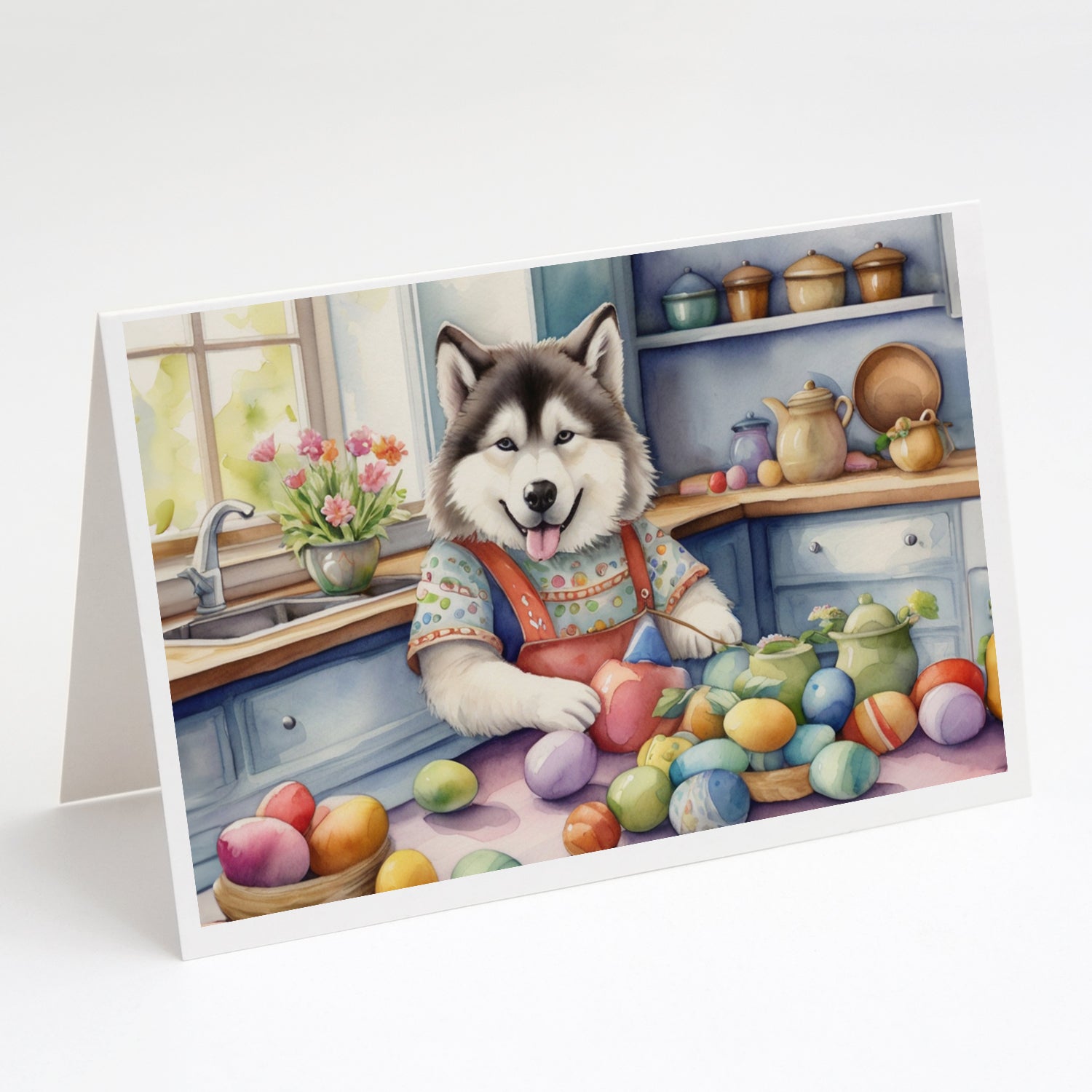 Decorating Easter Alaskan Malamute Greeting Cards Pack of 8 Blank Cards with Envelopes Whimsical A7 Size 5x7