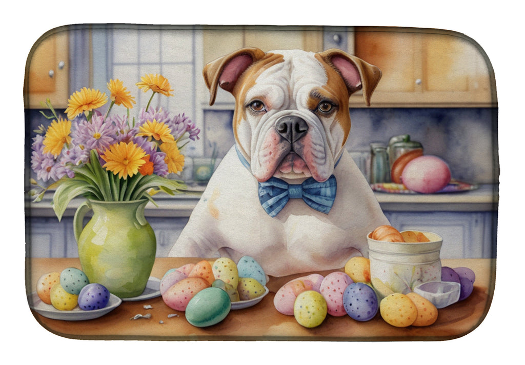 Decorating Easter American Bulldog Dish Drying Mat Absorbent Dish Drying Mat Pad for Kitchen Counter Dish Drainer Mat for Countertop, 14 x 21", Multicolor