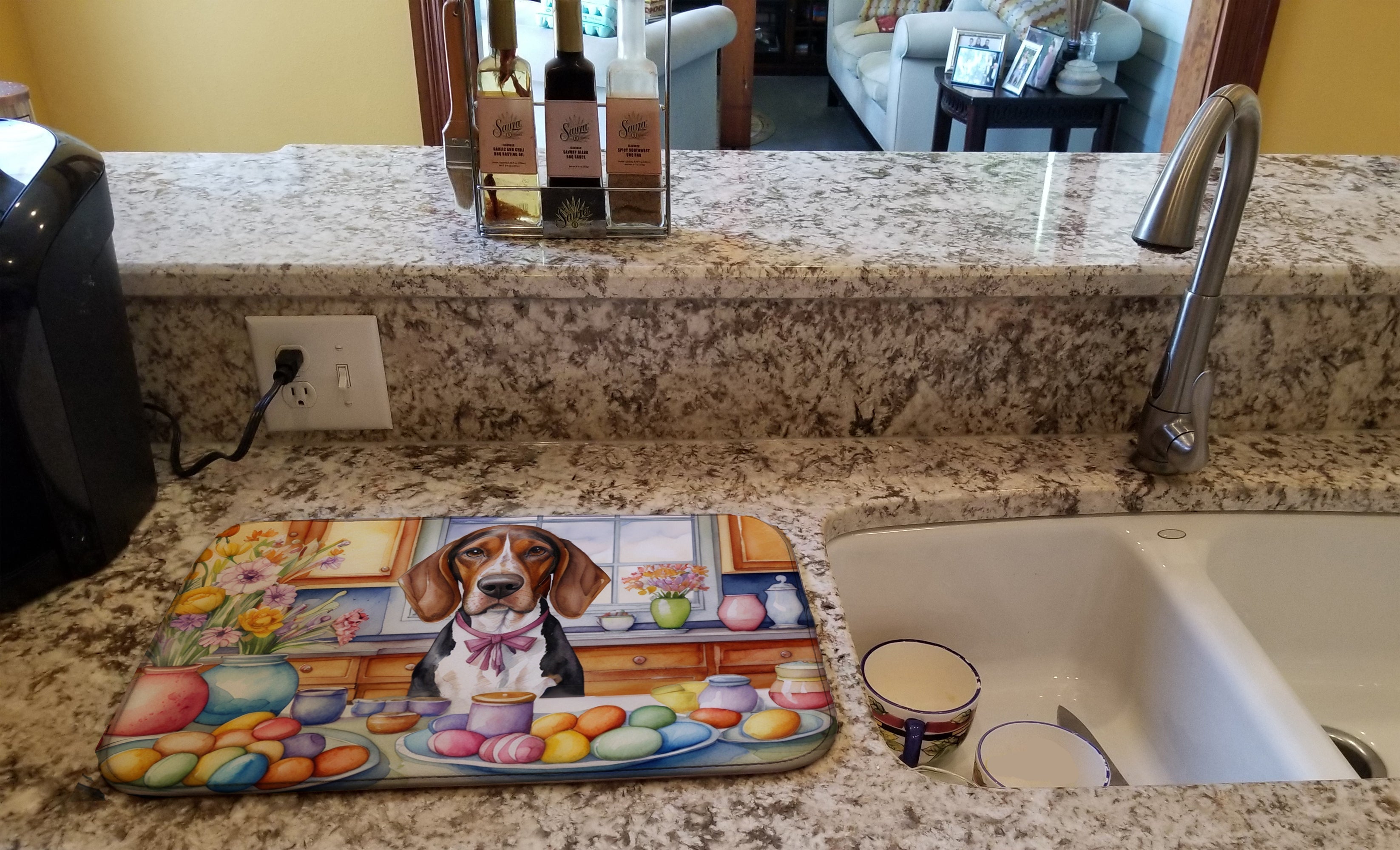 Decorating Easter American English Coonhound Dish Drying Mat Absorbent Dish Drying Mat Pad for Kitchen Counter Dish Drainer Mat for Countertop, 14 x 21", Multicolor