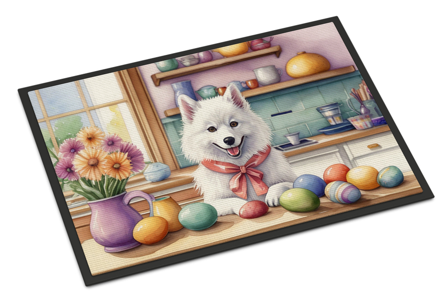 Decorating Easter American Eskimo Doormat Indoor Outdoor 18H X 27W Front Door Mat Rugs for Entryway, Non Slip Washable