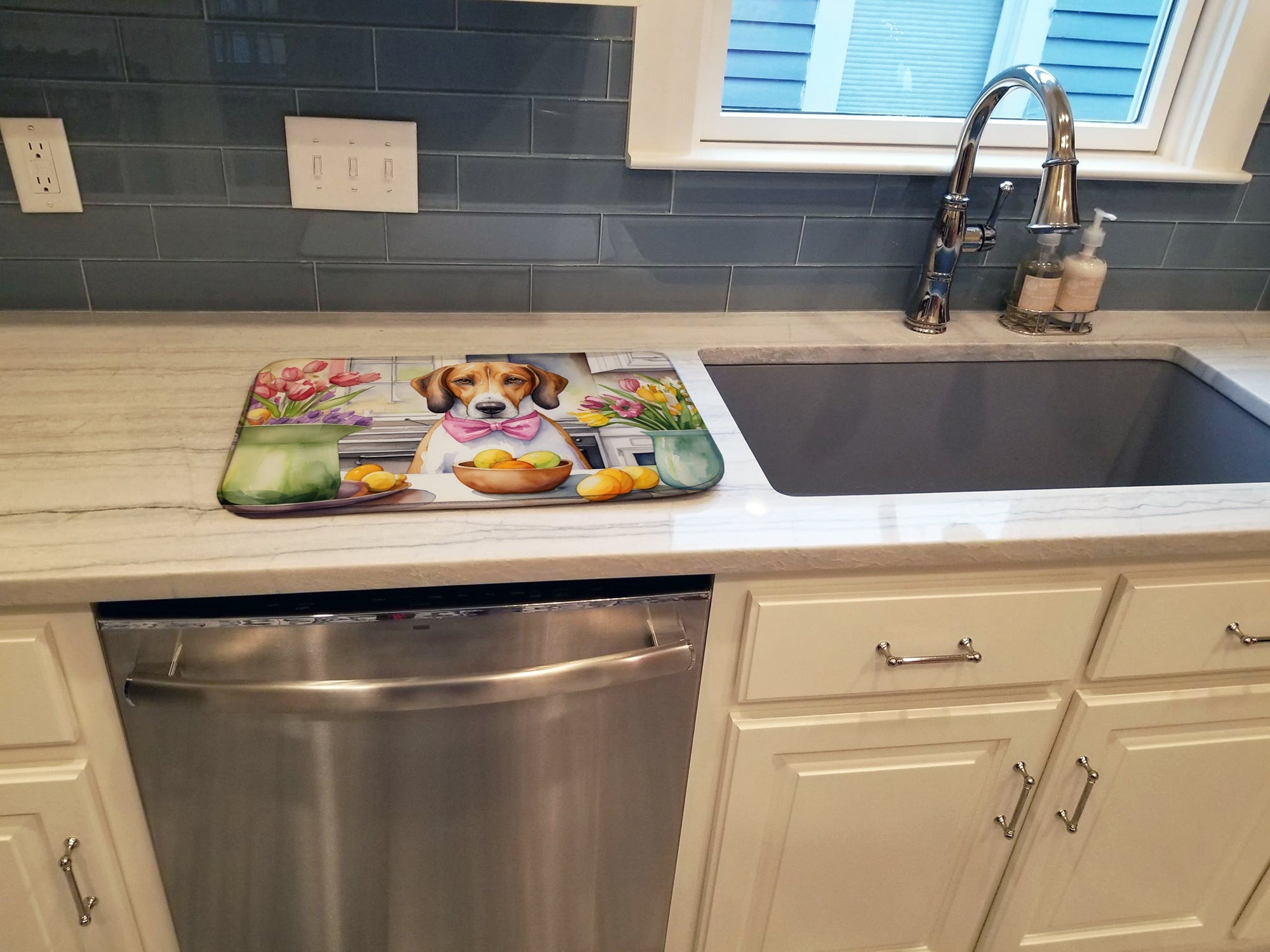 Decorating Easter American Foxhound Dish Drying Mat Absorbent Dish Drying Mat Pad for Kitchen Counter Dish Drainer Mat for Countertop, 14 x 21", Multicolor