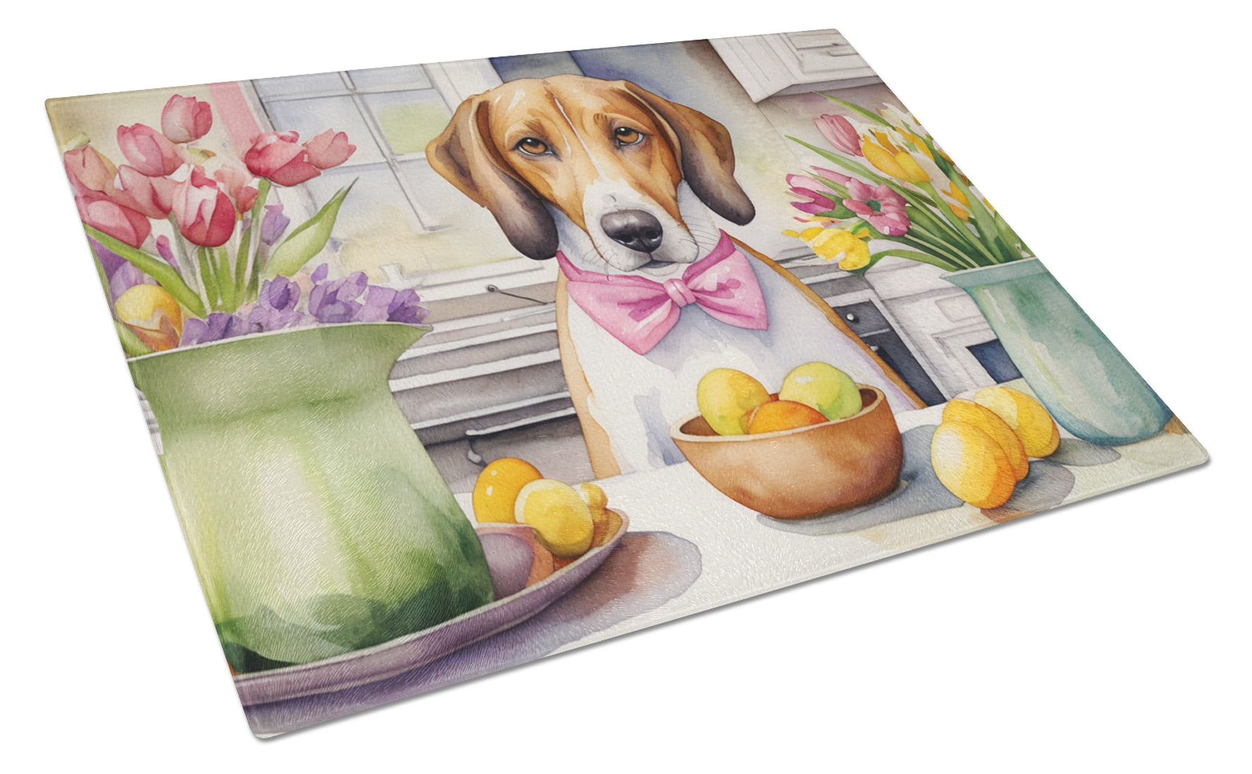 Decorating Easter American Foxhound Cutting Board Tempered Glass Kitchen Cutting Surface, Heat Resistant Chopping, Non-Slip Feet, Food Prep & Serving