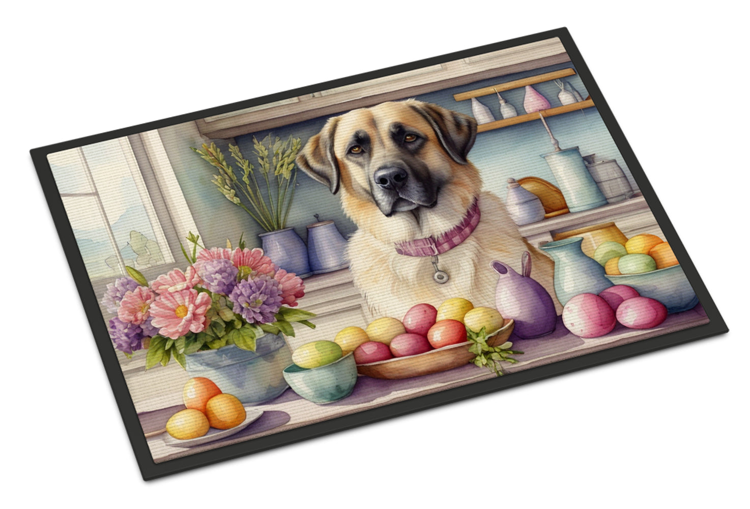Decorating Easter Anatolian Shepherd Dog Doormat Indoor Outdoor 24H X 36W Front Door Mat Rugs for Entryway, Non Slip Washable Low Pile,