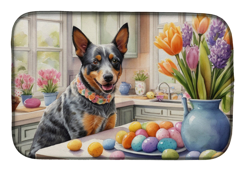 Decorating Easter Australian Cattle Dog Dish Drying Mat Absorbent Dish Drying Mat Pad for Kitchen Counter Dish Drainer Mat for Countertop, 14 x 21", Multicolor