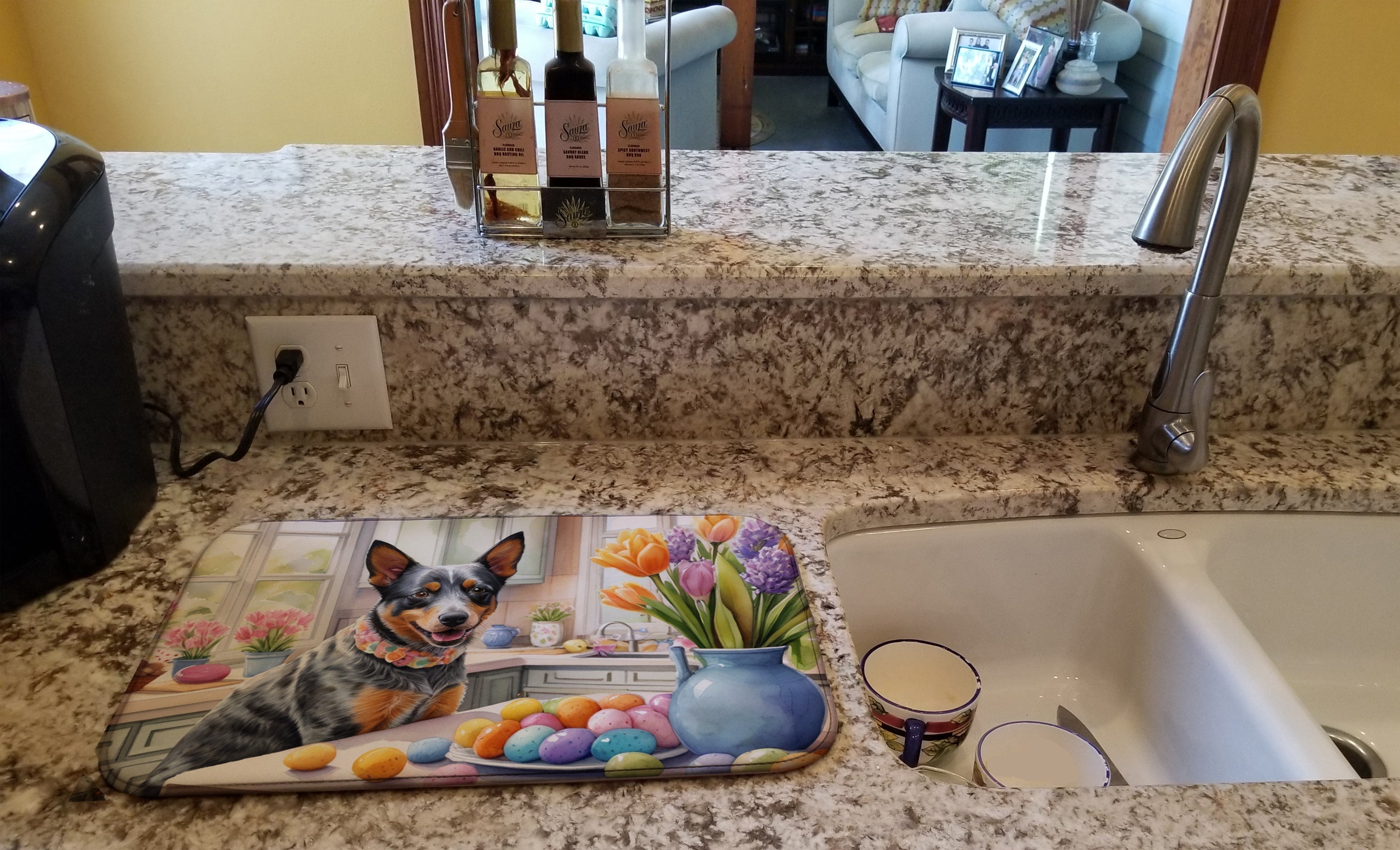 Decorating Easter Australian Cattle Dog Dish Drying Mat Absorbent Dish Drying Mat Pad for Kitchen Counter Dish Drainer Mat for Countertop, 14 x 21", Multicolor