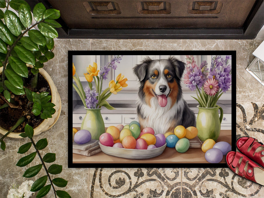 Decorating Easter Australian Shepherd Doormat Indoor Outdoor 24H X 36W Front Door Mat Rugs for Entryway, Non Slip Washable Low Pile,