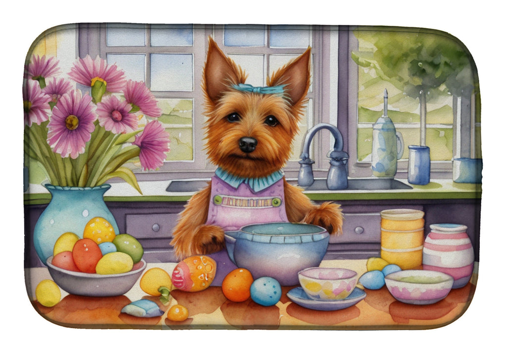 Decorating Easter Australian Terrier Dish Drying Mat Absorbent Dish Drying Mat Pad for Kitchen Counter Dish Drainer Mat for Countertop, 14 x 21", Multicolor