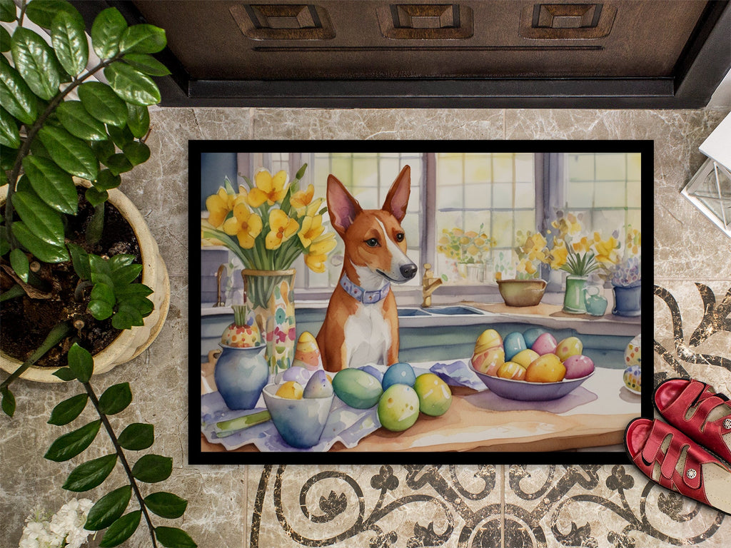 Decorating Easter Basenji Doormat Indoor Outdoor 24H X 36W Front Door Mat Rugs for Entryway, Non Slip Washable Low Pile,