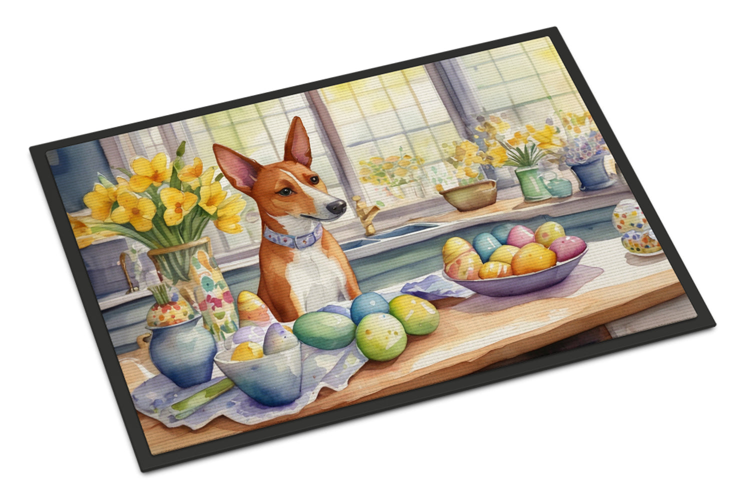 Decorating Easter Basenji Doormat Indoor Outdoor 18H X 27W Front Door Mat Rugs for Entryway, Non Slip Washable